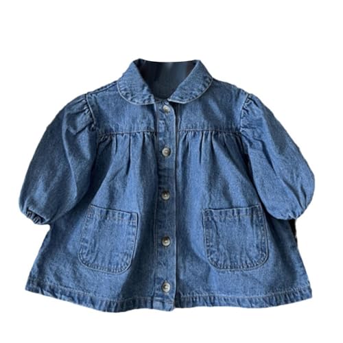 Baby Girls Denim Ruched Long Sleeve T-Shirt Tops Dress Clothing Toddler Autumn Winter Fashion (Dark Blue, 4-5 Years)