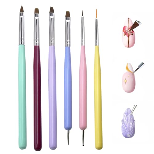 Nail Art Brushes Set 6Pcs - Professional Nail Design Pens with Ge...