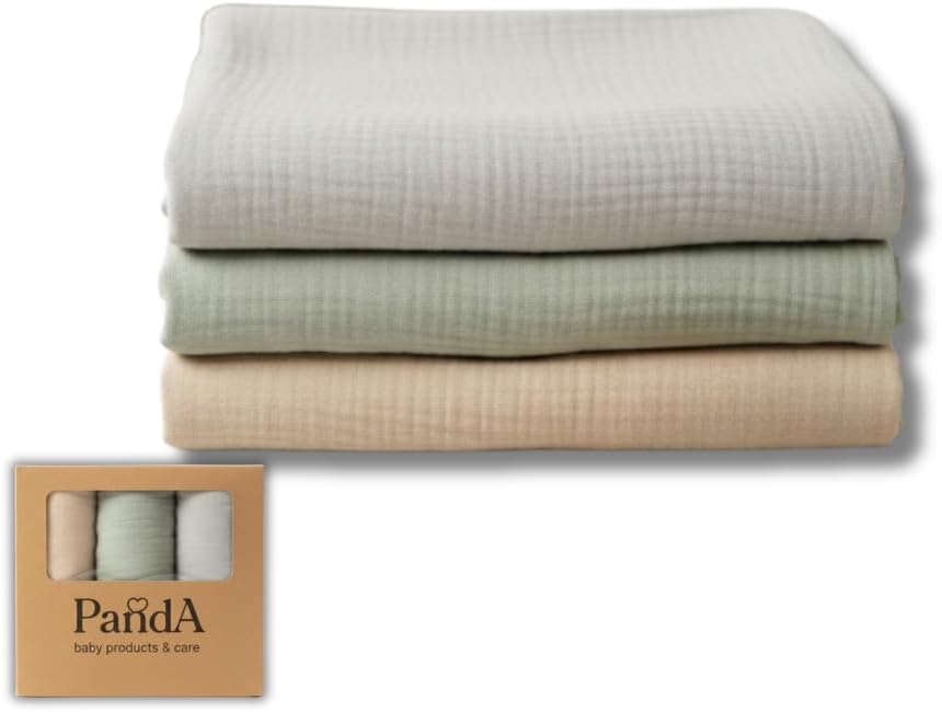 Muslin Swaddle Blankets for Baby, Set of 3, 47x43 in (120x110 cm), 70% Bamboo Rayon & 30% Cotton, Soft & Breathable, Oeko-TEX® Certified
