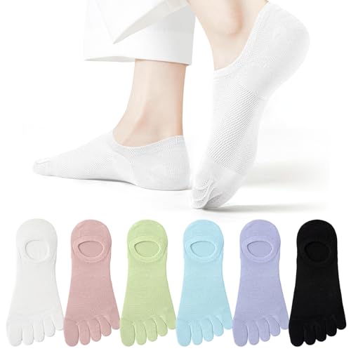 Soleeya 5 Paia Corti Calzini con Dita Separate Donna, 35-40 Calze con Dita Separate Donna Cotone con Maglia Traspirante Calze Cinque Dita (IT, Numero, 35, 40, Regular, Regular, Mix)