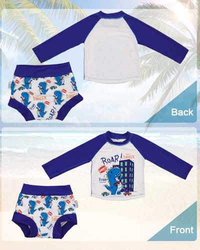 Image of ALVA 2 Pcs Long Sleeve Rash Guard Swim Diaper Sets, Baby Toddler Swimsuit UPF 50+ Sun Protection for Boy and Girl