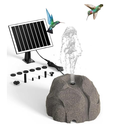 Realistische Solar Vogeltränke Solar Springbrunnen Granit Optik Kunstharz Brunnen mit 10 Düsen Solarbrunnen für Garten Teich oder Vogelbad Outdoor Solar Gartenbrunnen mit Akku Option (Set A)