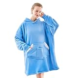 NORD ECO Wearable Blanket Hoodie, Oversized Sherpa Fleece Sweatshirt Blanket with Giant Pockets & Sleeves for Adult, Cozy Hooded Blanket, Winter Gift for Women, Blue