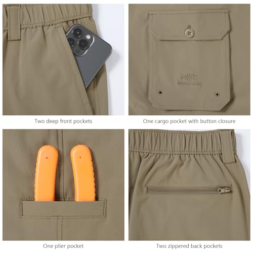 BASSDASH Men's Fishing Cargo Pants Water Resistant Quick Dry Lightweight UPF 50+ for Outdoor Hiking Elastic Waist Pants FP05M4
