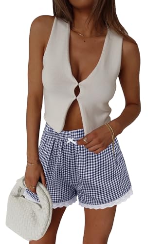 Image of Boxer Shorts for Women Pajama Gingham Shorts Casual Lounge Sleep Plaid Y2K Beach Bottoms for 2026 Summer