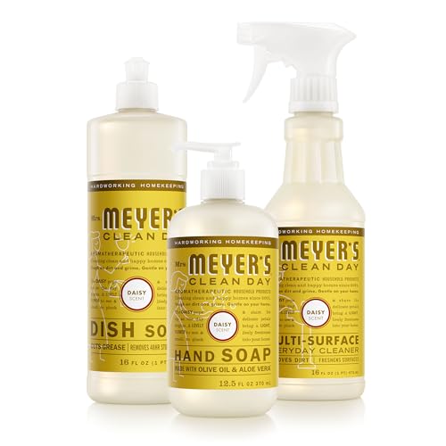 Mrs. MEYERS CLEAN DAY Kitchen Basics Set Daisy Scent Cleaning Supplies includes Hand Soap (12.5 Fl Oz) Dish Soap (16 Fl Oz) and Multi-Surface Cleaner (16 Fl Oz)
