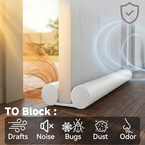 Image of MAXTID Under Door Draft Blocker 36 inch - Door Sealer Strip for Bottom, Air Block Double Draft Stopper, White Sweep, Noise Cancelling Weather Seal