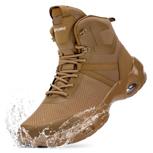 Image of Military Tactical Boots Men Wide Waterproof 6 Inches Lightweight Durable Side-Zip Combat Boots Work Hiking Non Slip Boots