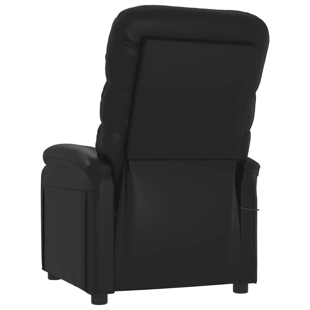 Poltrona massaggiante nera in ecopelle, poltrona relax con massaggio vibrante a 6 punti, schienale e poggiapiedi regolabili manualmente, funzionamento USB, tasca laterale, portata 110 kg, per