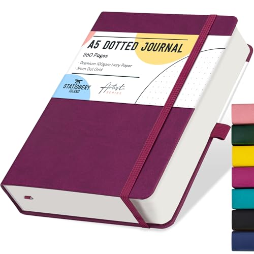 Stationery Island Cuaderno Punteado A5, Bullet Dotted Journal de Papel con Puntos de 100 g/m², 360 Páginas, Libreta A5 de Tapa Dura con Portalápices, Bolsillo Interior y 2 Marcapáginas