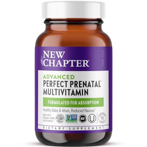 Image of New Chapter Advanced Perfect Prenatal Vitamins, 96ct, Made with Organic, Non-GMO Ingredients for Healthy Baby & Mom - Folate (Methylfolate), Whole-Food Fermented Iron, Vitamin D3 + Ginger