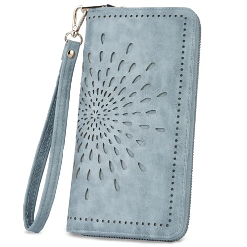 Image of APHISON Wallet Women Large Capacity Clutch Purse For Ladies Card Holder RFID Wristlet Phone Zipper Coin Travel Pocket, 07-blue, 8.2 inch x 4.33 inch x 1 inch, Utility