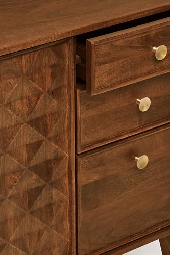 Image of The Attic Diamond Sideboard Honey, Multipurpose Cabinet for Kitchen and Living Room Storage, Classy Sideboard, Solid Mango Wood, Honey Matte Finish