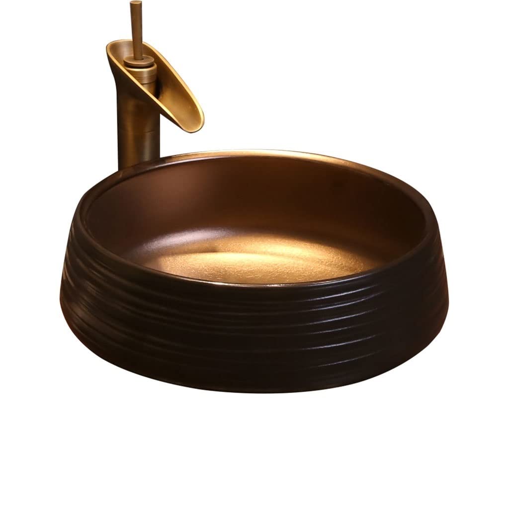 HTTGDGDH Bathroom Sink Bathroom Vanity Sink Art Countertop Basin Round Ceramic Washbasin Household Vanity Vessel Sink With Faucet Bathroom Vessel Sinks,