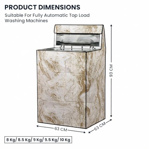 Image of Star Weaves Top Load Fully Automatic Washing Machine Cover for 8 Kg, 8.5 Kg, 9 Kg, 9.5 Kg (Printed) | Waterproof & Dustproof Polyester Fabric with Zipper | Protection Cover | 63 x 63 x 93 cm