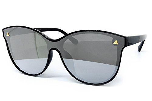 7123 Oversize Wraparound Semi-Rimless Shield Lens Womens Mens Sunglasses (Semi-Rimless, SILVER)