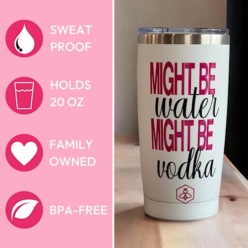 Biddlebee Birthday Gifts For Women Funny & Sarcastic Travel Coffee Mug W/Slider Lid | 20Oz Insulated Coffee Tumbler | Funny Gifts For Women | 40Th Birthday Gifts Women | Might Be Vodka #TOP2