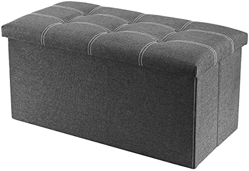 Image of ABTRIX WITH AB 30 inches Storage Ottoman Bench, Foldable Footrest Shoe Bench with 80L Storage Space, End of Bed Storage Seat, Support 150kg, Linen Fabric, Grey