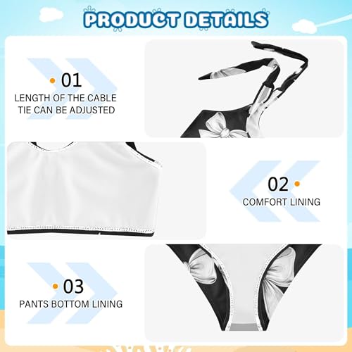 White Bow Ribbon Pattern Girls Bikini Sets 2 Piece Swimsuits Bathing Suit Swimwear4