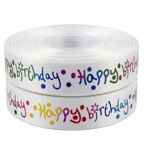 Pimp My Shoes Ruban satiné double face avec inscription Happy Birthday pour gâteaux d'anniversaire, emballages cadeaux, cartes d'anniversaire, travaux...