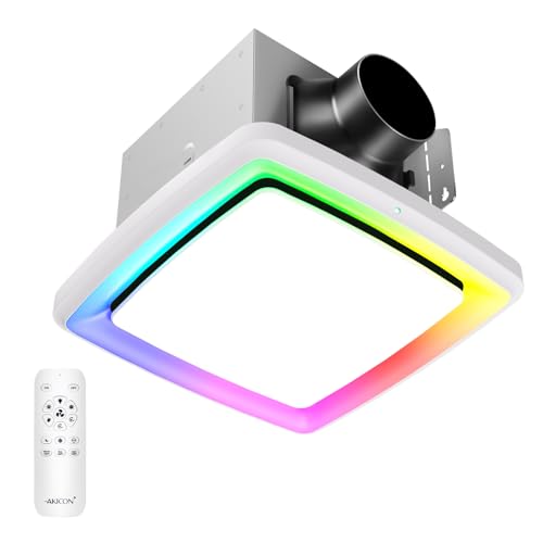 Image of Akicon Bathroom Exhaust Fan with RGB Light, 110 CFM 1.5 Sones Bathroom Vent Fan with Humidity Sensor & Dimmable 3CCT LED Light 3000K /4000K /5000K, Square, White