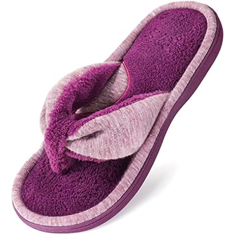 Wishcotton Women's Memory Foam Spa Thong Flip Flops Cozy Indoor Slippers, Ladies Summer Lightweight Open Toe House Sandals, Purple/Red, UK 9-10 Cover