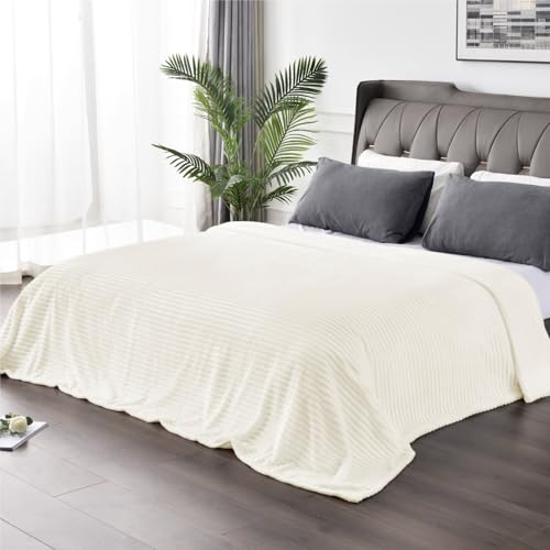 Image of BEDELITE Fleece Blanket King Size - 3D Ribbed Jacquard Soft and Warm Decorative Fuzzy Blankets - Cozy, Fluffy, Plush Lightweight Throw Blankets for Couch, Bed, Sofa(Cream, 108x90 inches)