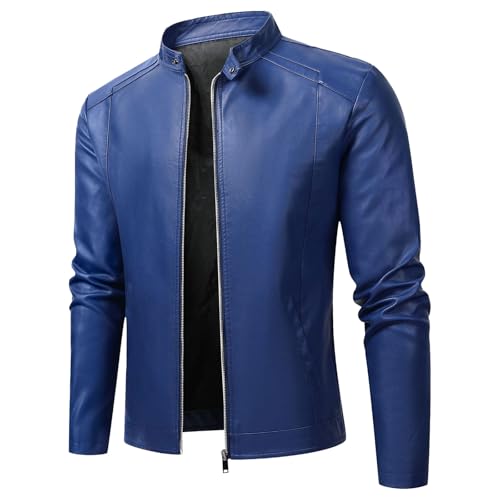 Blouson de moto en similicuir homme, veste bomber ajustée zippée style biker noir