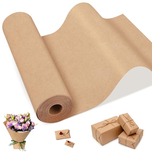 Euqvunn Papel Kraft, natural e reciclável, 30 cm x 35 m, 300 g/GZRD , resistente ao rasgo para artes e trabalhos manuais, rolo de papel Kraft para presentes e enchimento de vazios