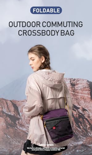 Outdoor hiking crossbody bag, single shoulder foldable large capacity hanging rope bag, ultra light nylon leisure hanging bag (black)2