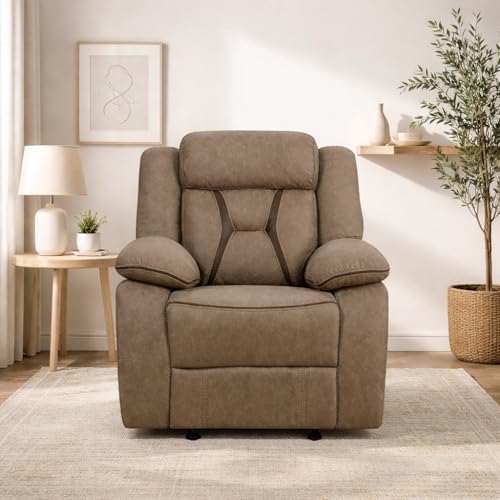 Image of Torque Pawel Leatherette Recliner Sofa 1 Seater-Beige | Single Sofa Recliner for Relaxing at Home | 1 Seater Manual Recliner Chair for Office Living Room- 1 Year Warranty