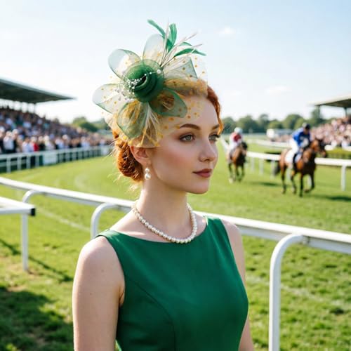 Image of DRESHOW Fascinators Hat Flower Mesh Ribbons Feathers on a Headband and a Clip Tea Party Headwear for Girls and Women
