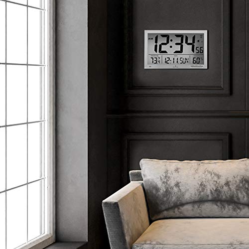 Marathon Slim Atomic Wall Clock with Jumbo Display, Calendar, Indoor Temperature & Humidity. Color-Graphite Grey. SKU-CL030062GG - Thumbnail 6