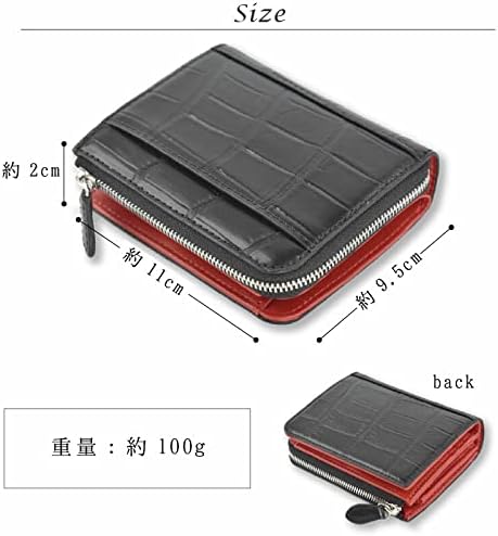 [MGsable] クロコダイル 本革 二つ折り財布 メンズ レディース 折りたたみ 財布 L字ファスナー 小さめ コンパクト ブラ