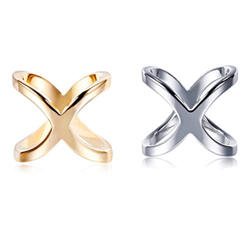 QUUPY 2PCS X Shaped Scarf Buckle Women Lady Girls Simple Fashion Scarf Ring Buckle Silk Scarf Clip Ring Scarves Buckle Holder(Gold+Silver)