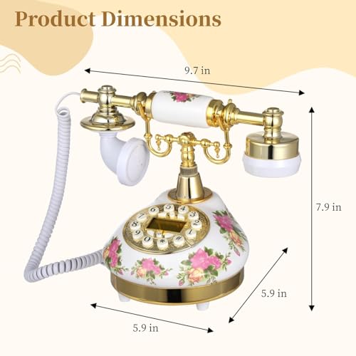 Teléfono cerámico antiguo con diseño floral y pantalla LCD miniatura 6