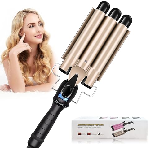 3 Tubi Piastra Onde Ferro Arricciacapelli, Professionale Ceramica Piastra Onde 3 Rami per Capelli 25mm, Temperatura Regolabile per Acconciature Effetto Riccio e Ondulati, Capelli Lunghi e Corti