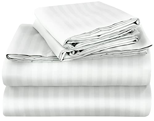 ROYALE LINENS 3 Piece Twin XL Sheets Set - Soft Brushed 1800 Microfiber - 1 Fitted, 1 Flat Sheet, 1 Pillow case - Wrinkle Free & Fade Resistant - Hotel Luxury Bed Sheets (Stripe White, Twin XL)