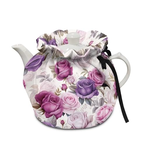 Image of Purple Rose Teapot Cover Keep Warm Teapot Cover Insulated Kettle Cover for Home Kitchen Decor Tea Cozies for Hotel Restaurant Tea Party