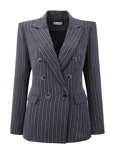 Women's Double Breasted Blazer Vintage Pinstripe Striped Suit