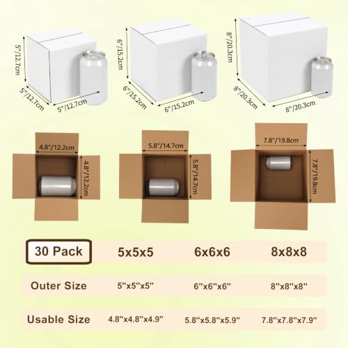 Image of Assorted Shipping Boxes 8X8X8 & 6X6X6 & 5X5X5 Pack of 30, Small shipping box White, 10 PCS Each Corrugated Cardboard Box for Packaging Small Business, Mailing