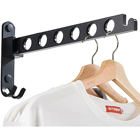 JOOM Retractable Folding Wall Hanger Folding Clothes Hanger Rack Clothes Storage Organizer Laundry Hanger Sturdy Hanging Dryer Rack (one Pack, Black) Cover