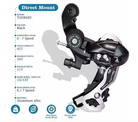 Image of BONKERZ Rear Derailleur for Bicycle | 6 /7 /8 Speed Direct Mount Alloy Gear Shifter for MTB, Road Bike & City Cycle | Durable Rear Gear Changer Compatible with Multi Speed Bikes