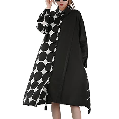 ellazhu Womens Fall Casual Patchwork Funky Long Sleeve Designer Dress Loose Blouse GY2787 A Small-X-Large Black