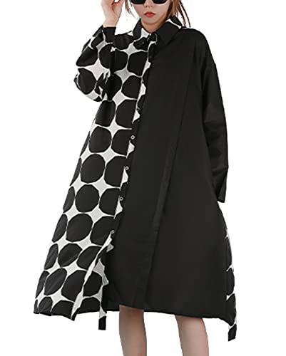 ellazhu Womens Fall Casual Patchwork Funky Long Sleeve Designer Dress Loose Blouse GY2787 A