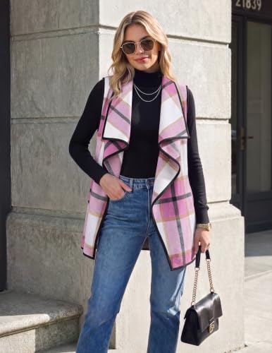 Zeagoo Pink Plaid Vest Women Flannel Jacket Turn Down Collar Fall Clothes - image 3
