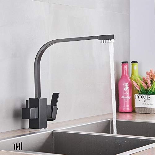 Robinet de cuisine double rotatif 360 pour évier avec eau filtrée