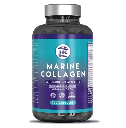 Colageno Marino Hidrolizado 744mg-120 Capsulas - Colageno con Magnesio y Acido Hialuronico, Vitamina C, Zinc, Coenzima Q10 - Marine Collagen para Articulaciones, Huesos, Piel, Cabello y Uñas (2 meses)