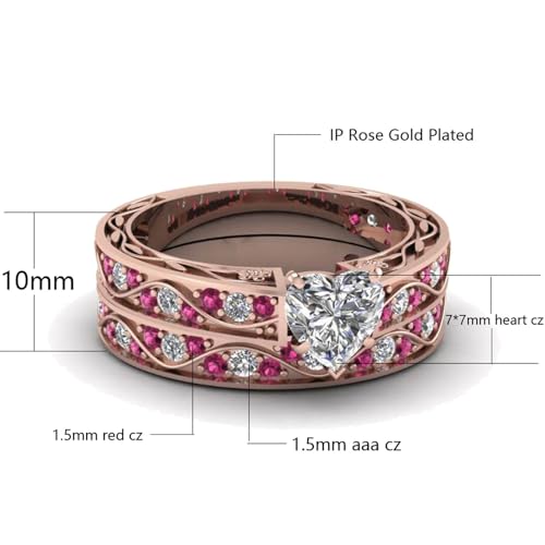 ringheart Couple Rings Matching Ring 1CT AAA CZ Rose Gold Plated Women Wedding Ring Sets for Him and Her Rings2