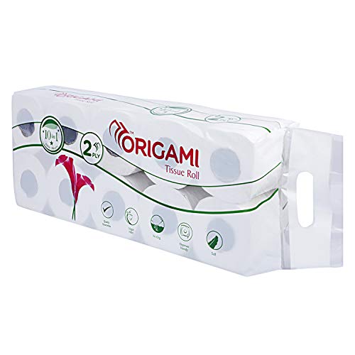 Image of Origami So Soft 2 Ply 10 in 1 Toilet Tissue Paper Roll | Ultra Absorbent with No Clog & Easy Flush Feature | Gentle on Skin | Carton of 8 Pcs (230 Pulls Each, 18400 Sheets) for Office & Commercial Use